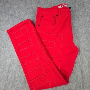 Retro Stitch Jeans Mens 40x34 Red Slim Straight Distressed Patch Streetwear